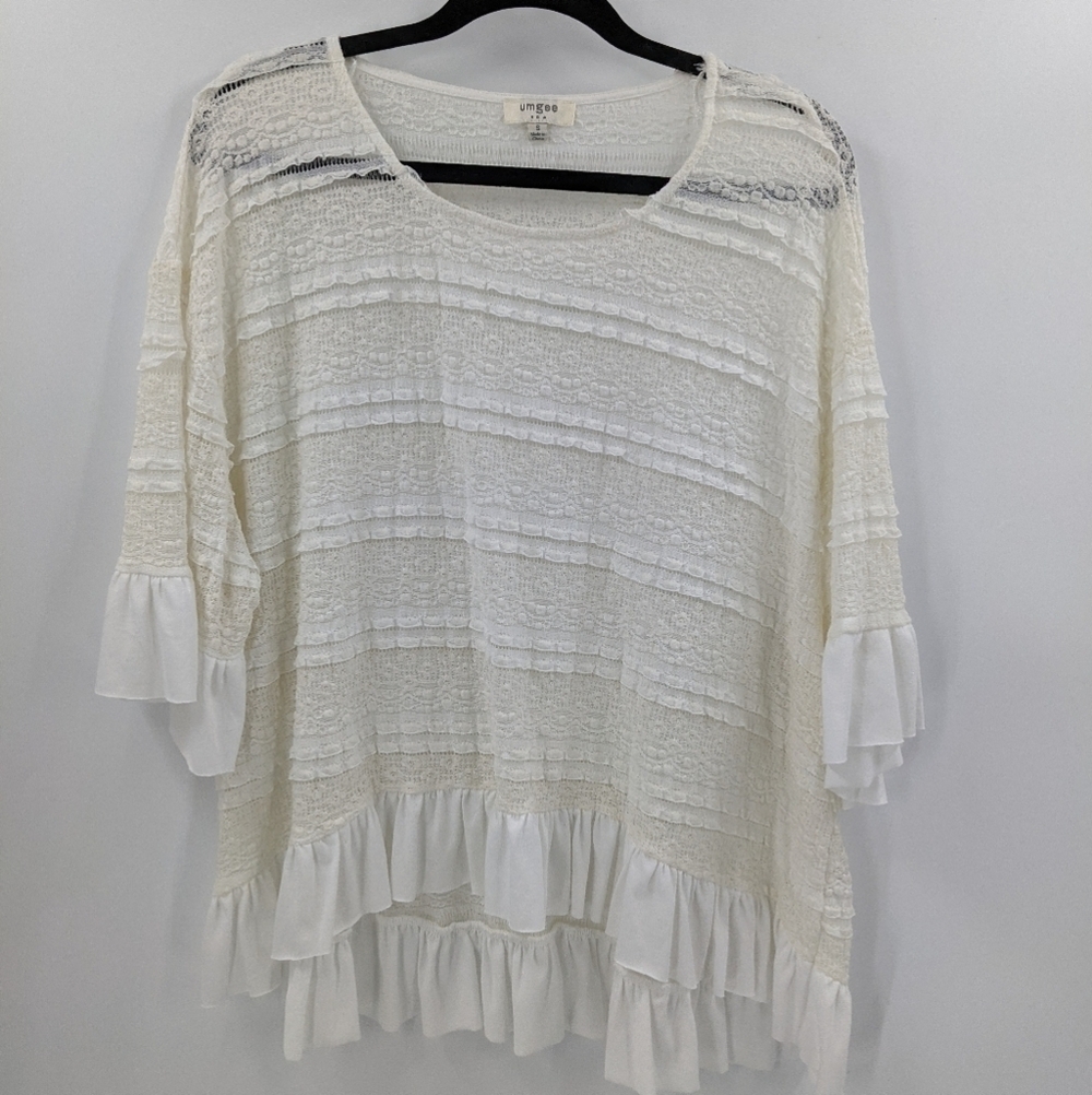 UMGEE 3/4 Sleeve Lace Ruffle Top